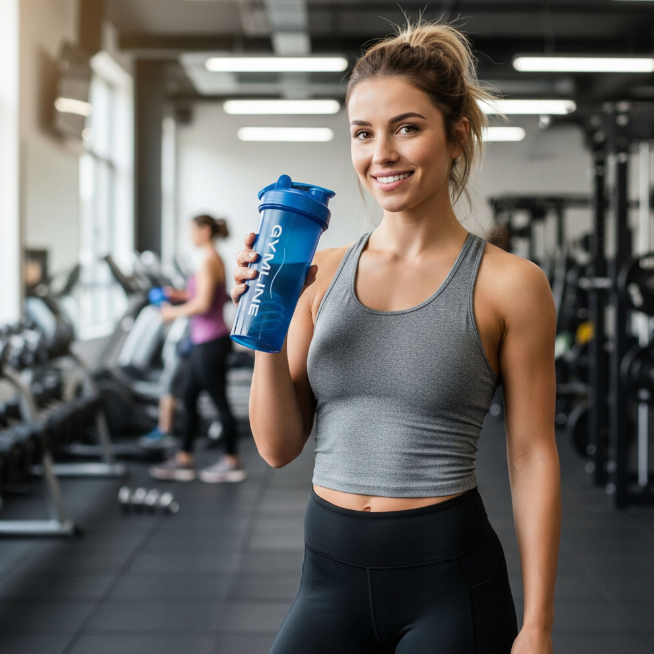 Shaker for protein supplements 600 ml Navy Blue Sports for gym training Model Shaker plastikowy 600 ml grantowy
