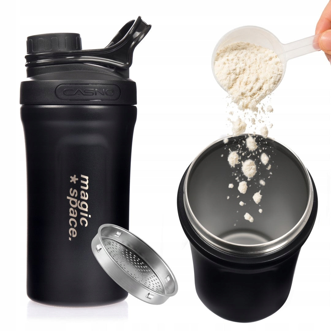 Shaker steel for protein supplements thermal bottle with strainer Casno 600 ml