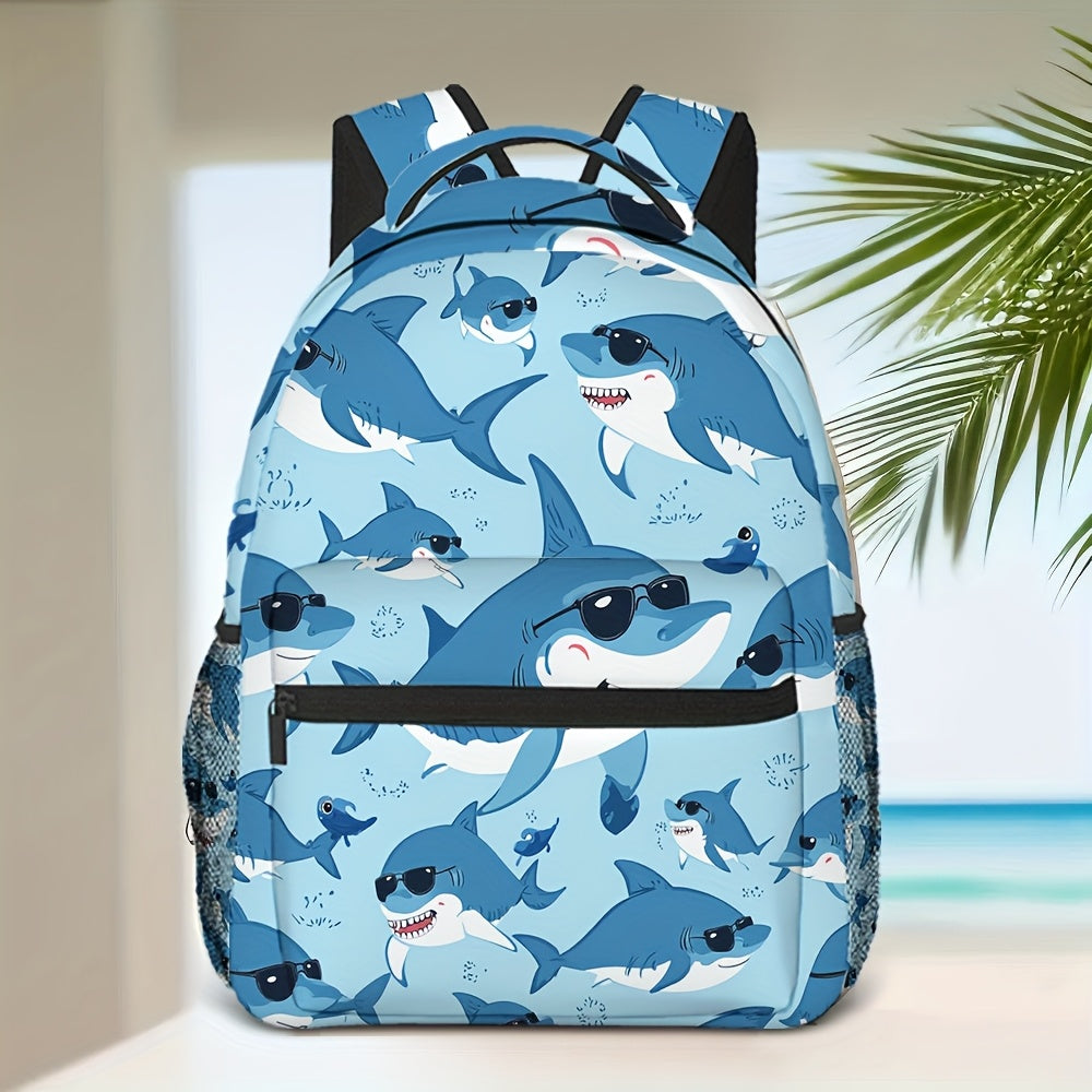 Shark Print Backpack, Lightweight, Large Capacity, For Travel