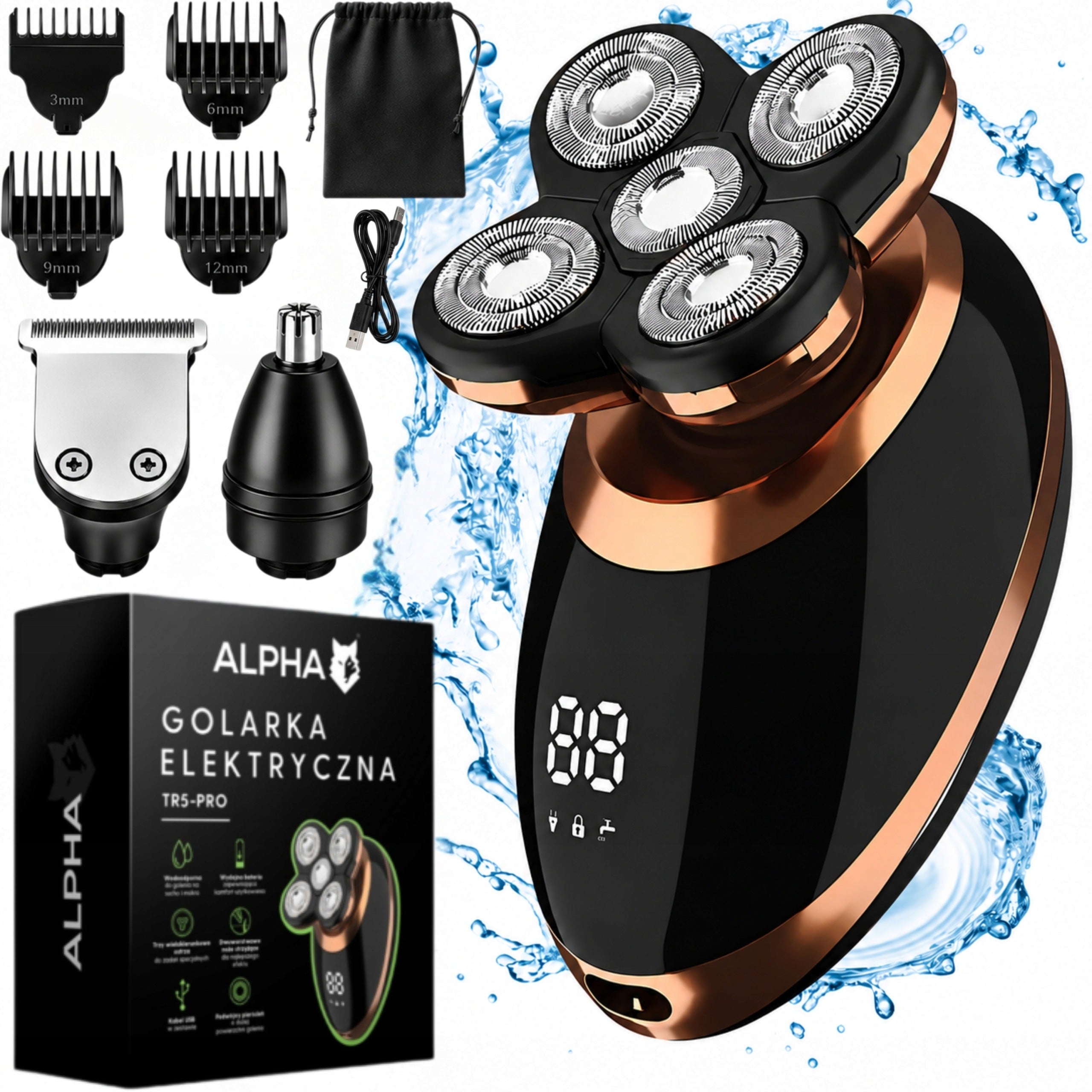 Shaver Men's Hair Head Beard Shaving Machine + Nose Trimmer Alpha