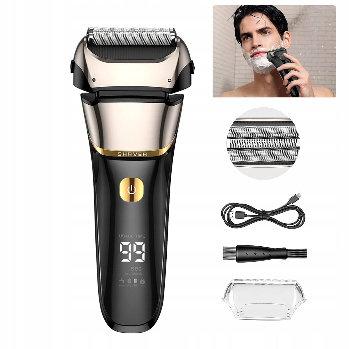 Shaver for men, for wet and dry use