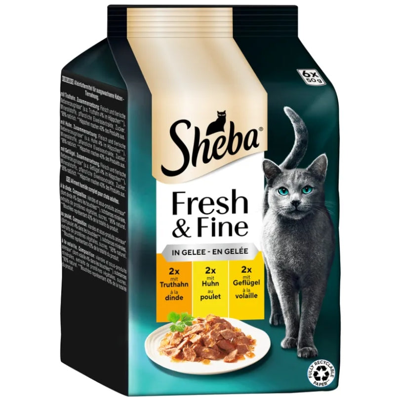 Sheba FRESH & FINE cat sachet set TURKEY CHICKEN POULTRY jelly 6x50g