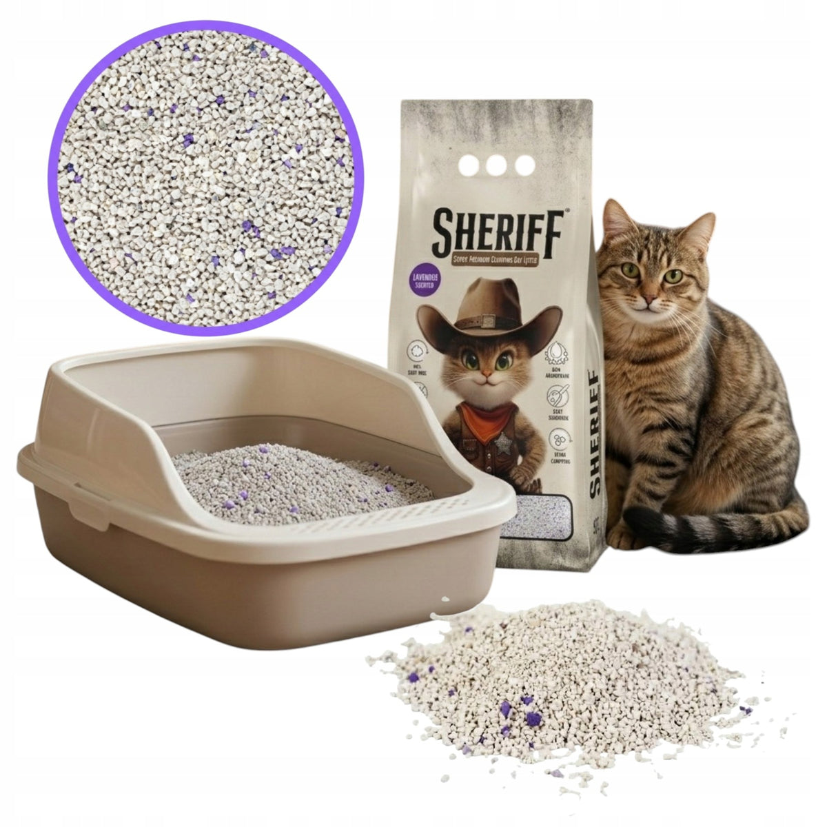 Sheriff Bentonite Litter For Cat SUPER Clumping Lavender 5l