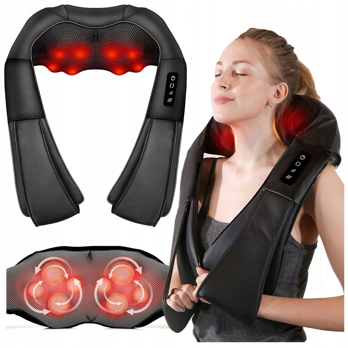 Shiatsu Back Neck Massager Neck Foot Heating Belt 30W