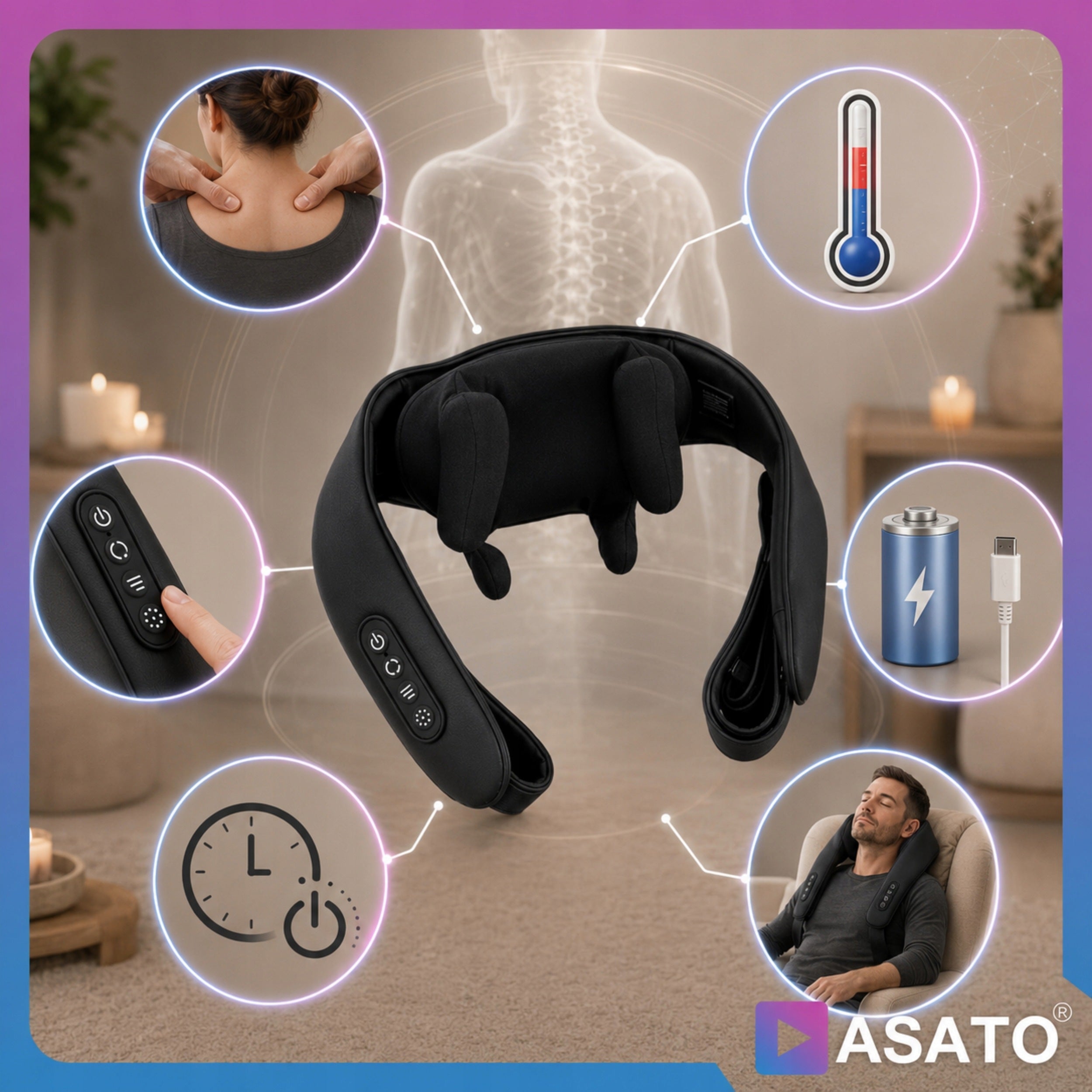 Shiatsu Shoulder Neck Massager Wireless Heating Rechargeable Black Packaging status original