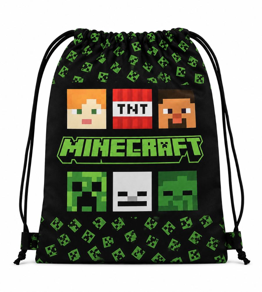Shoe bag school shoes Minecraft – black and green