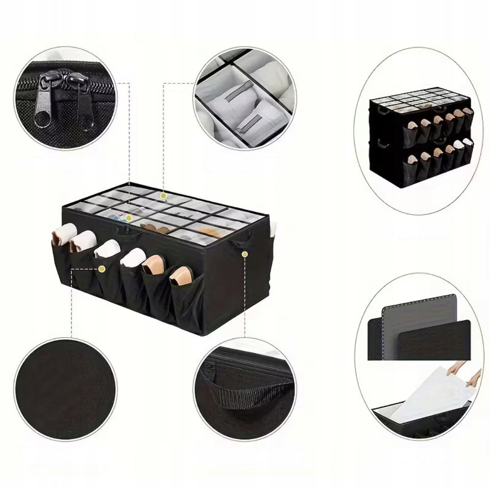 Shoe organizer for bed 24 pairs with pockets cover closed 75x40 Kind wardrobe organizer