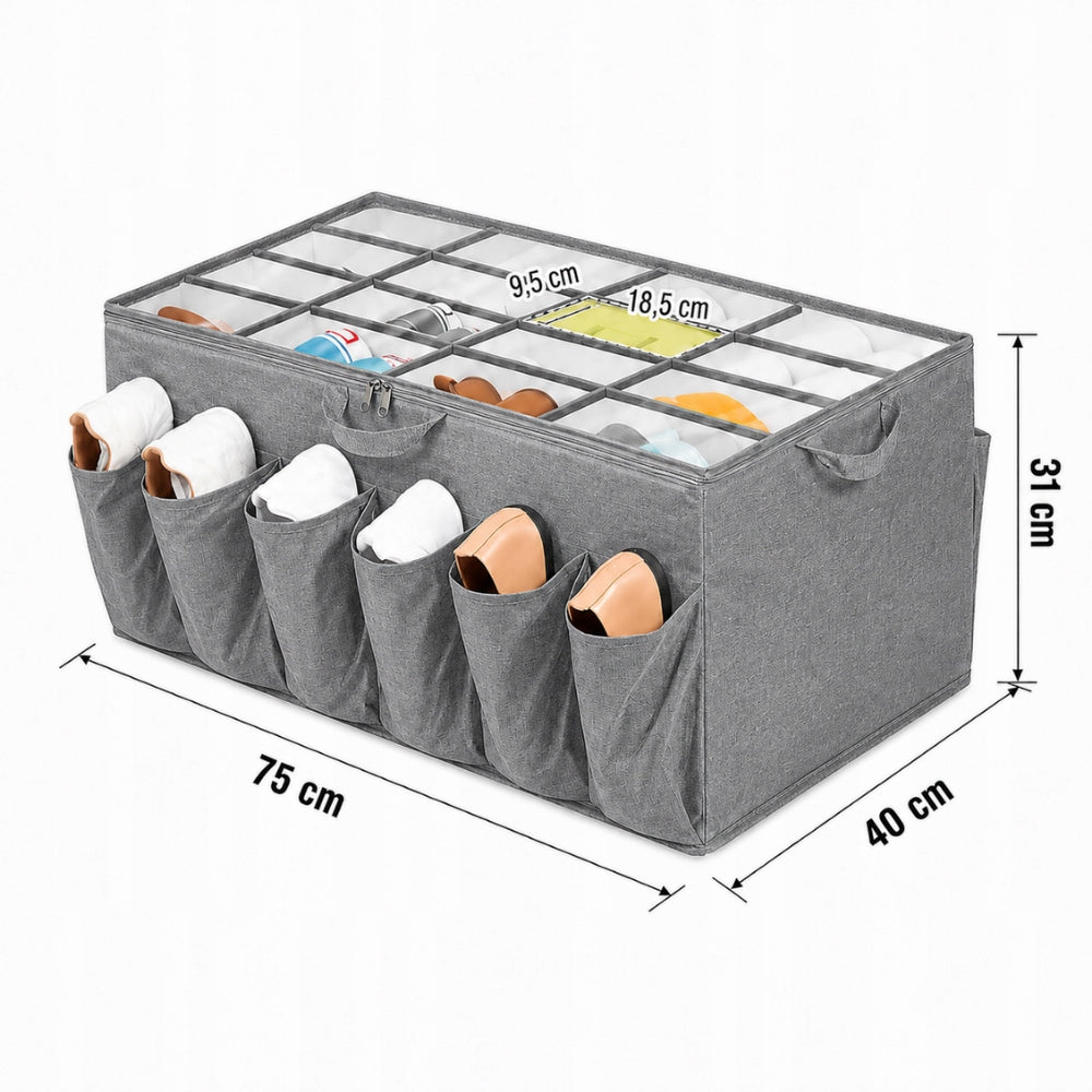 Shoe organizer for bed 24 pairs with pockets cover closed 75x40 Packaging status original