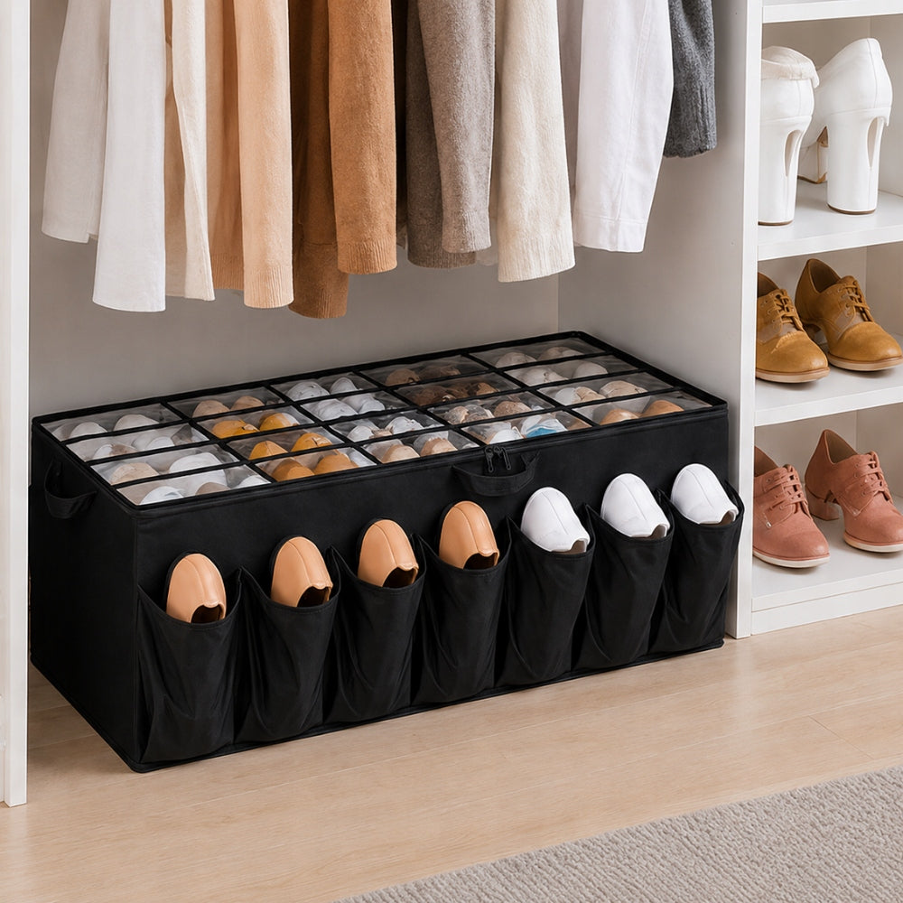 Shoe organizer for bed 24 pairs with pockets cover closed 75x40 Product width 40 cm