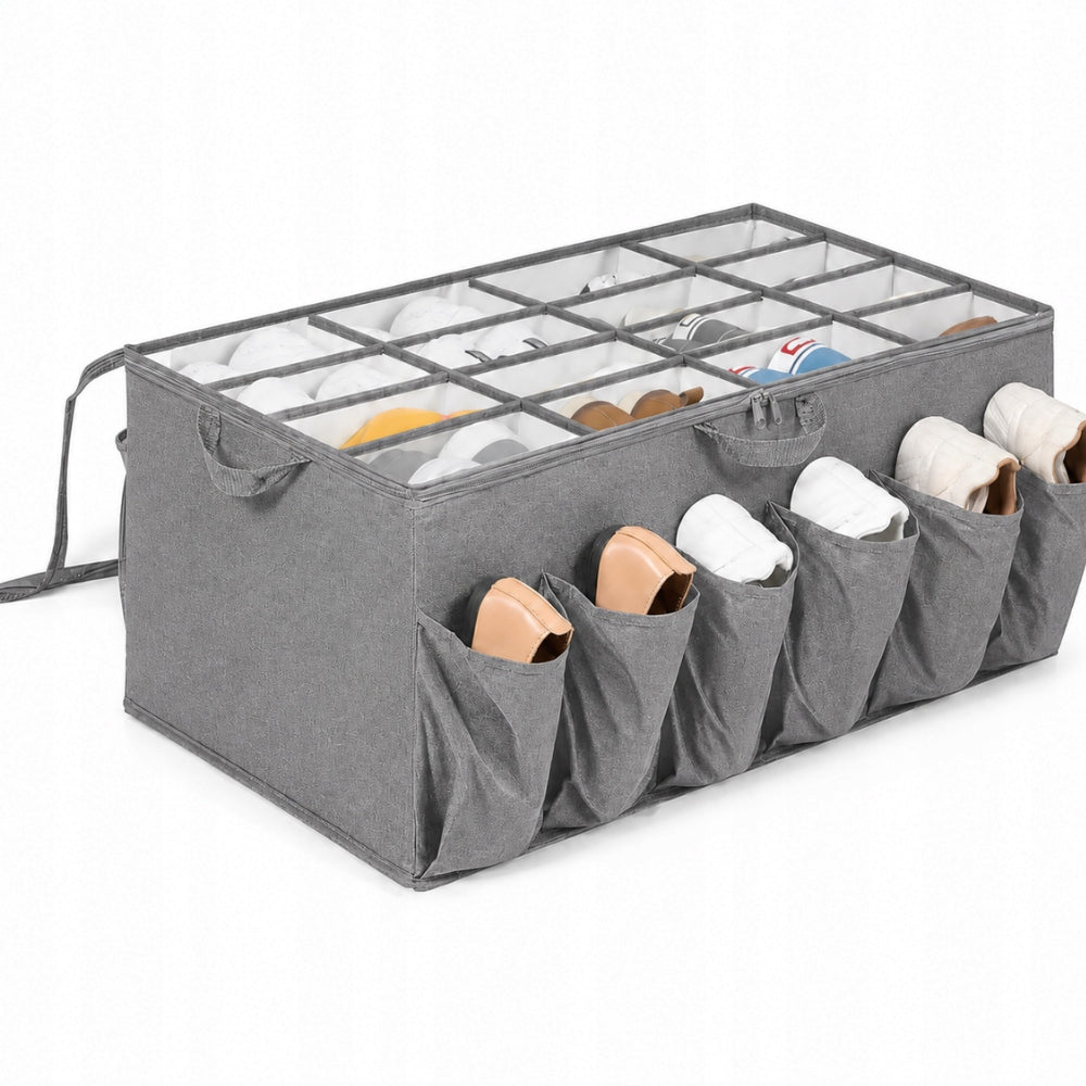 Shoe organizer for bed 24 pairs with pockets cover closed 75x40