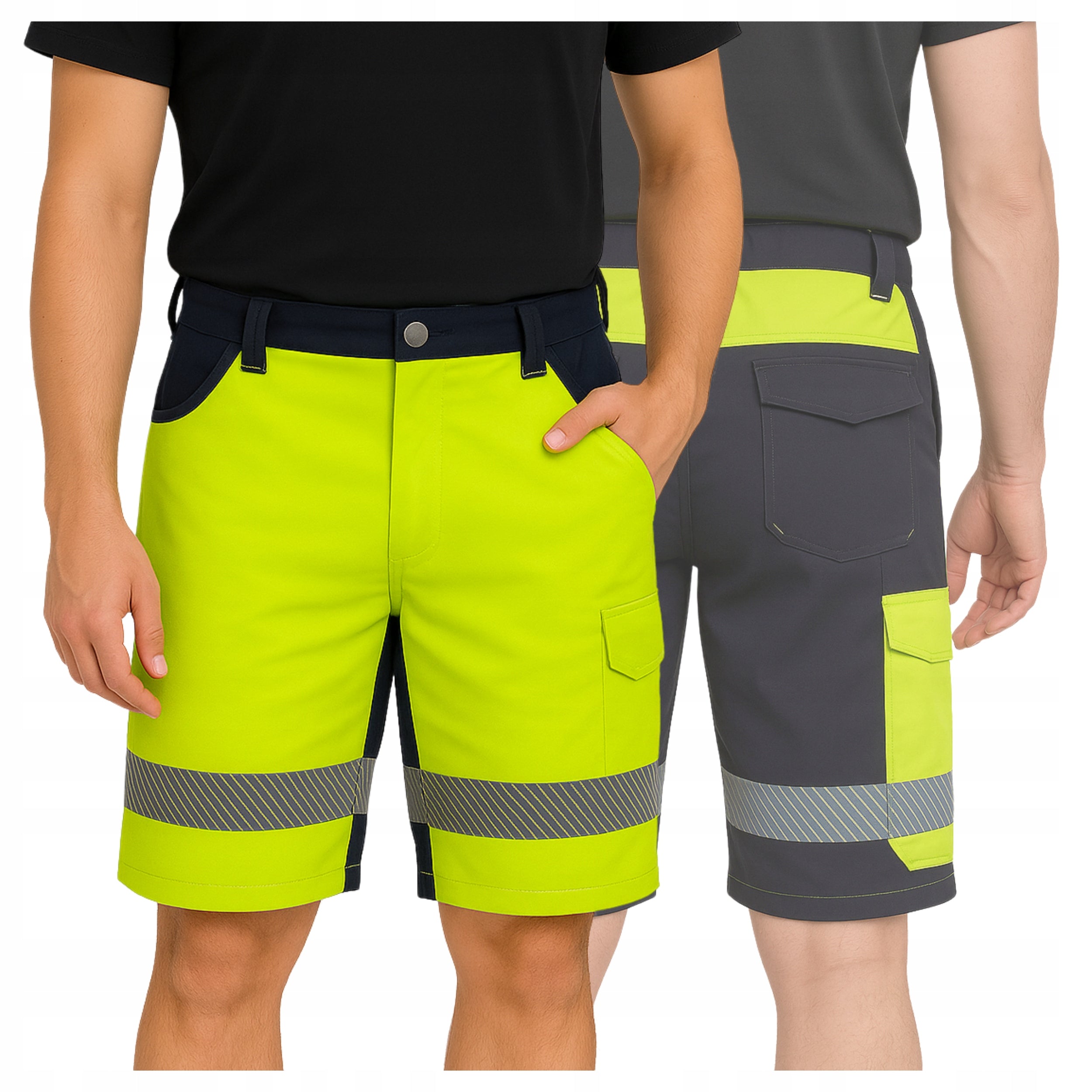 Short Work Shorts Men's Reflective Yellow Road Health and Safety Shorts