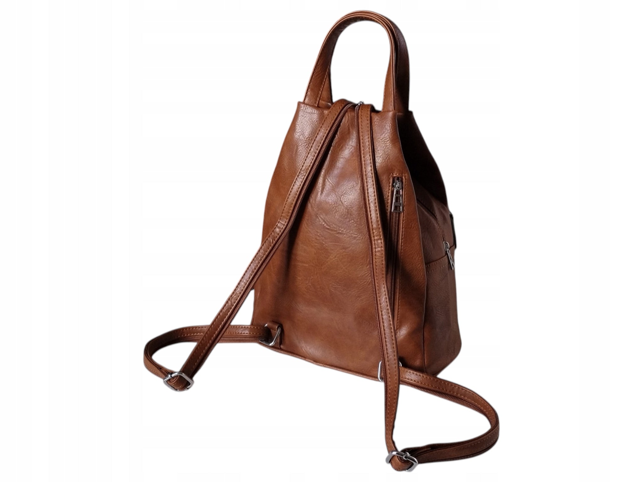 Shoulder Backpack, Urban Women's Bag, Eco Leather, 7 Pockets, Brown Brand no brand