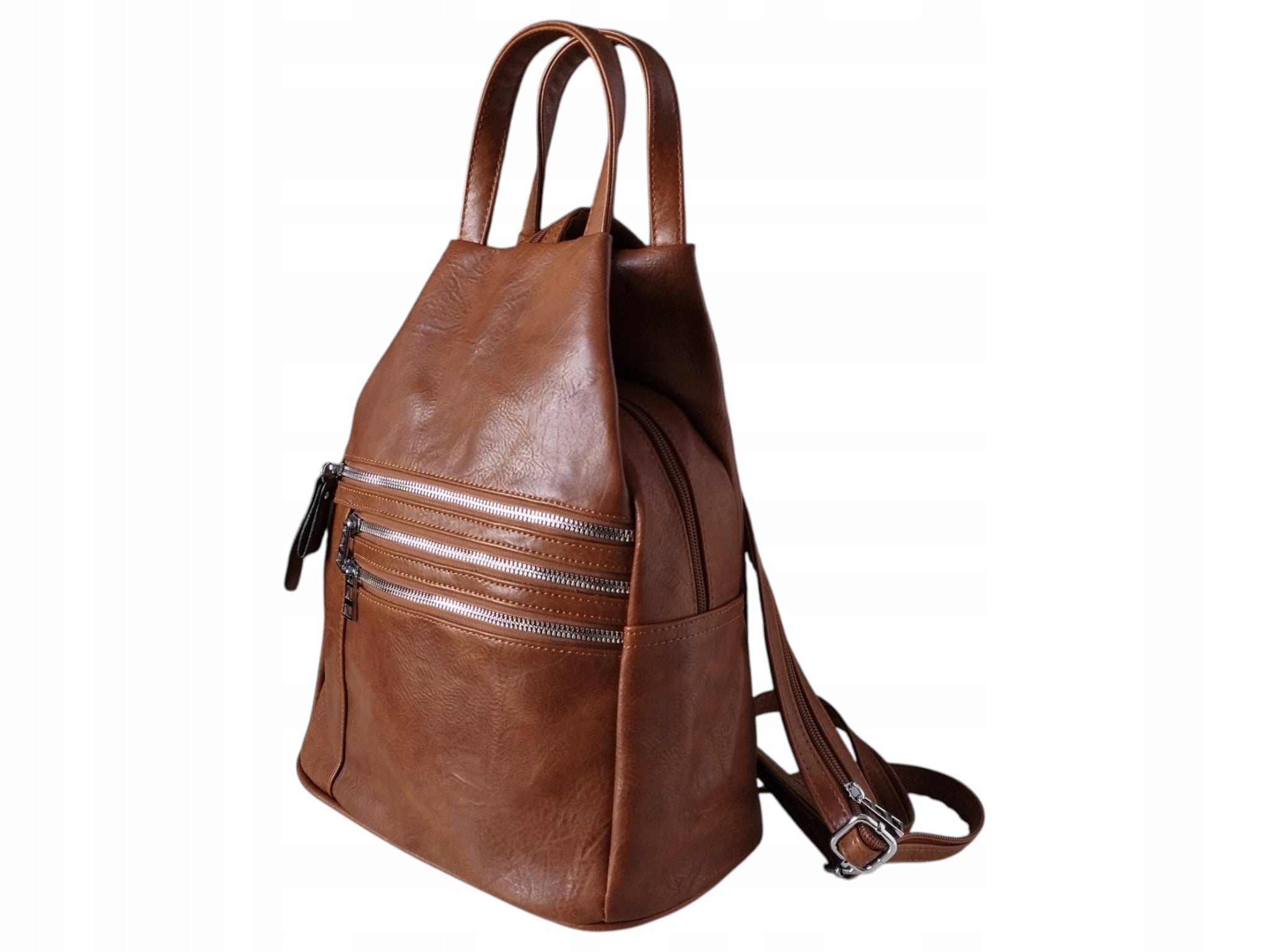 Shoulder Backpack, Urban Women's Bag, Eco Leather, 7 Pockets, Brown Packaging status original