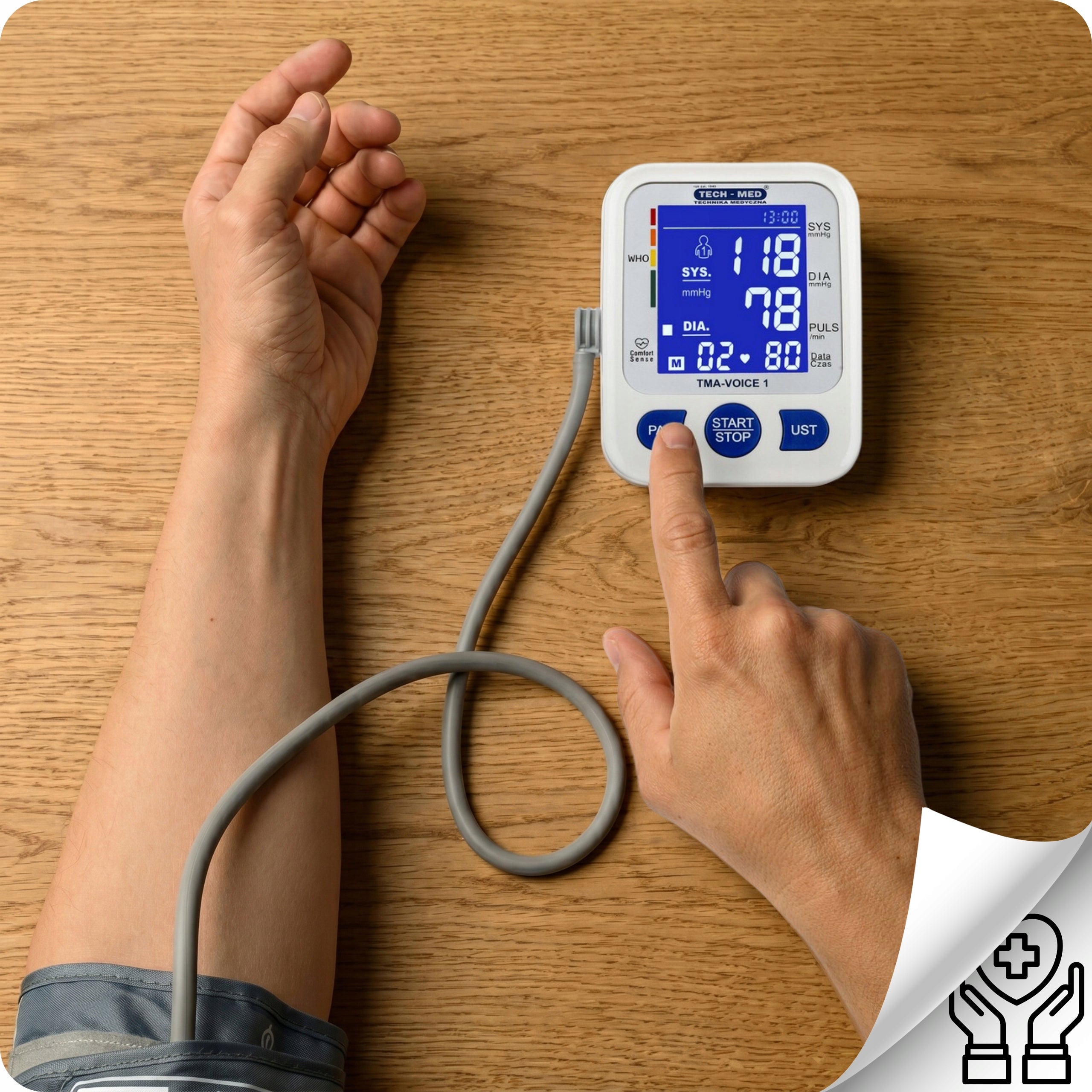 Shoulder Blood Pressure Monitor With Power Supply SPEAKS in Polish ARRHYTHMIA TECH-MED Case Medical device yes