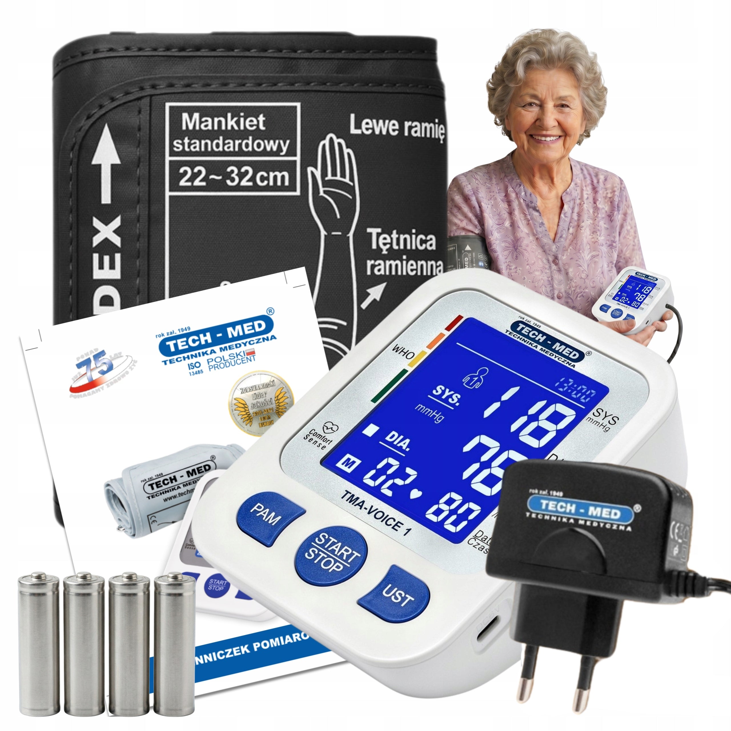Shoulder Blood Pressure Monitor With Power Supply SPEAKS in Polish ARRHYTHMIA TECH-MED Case