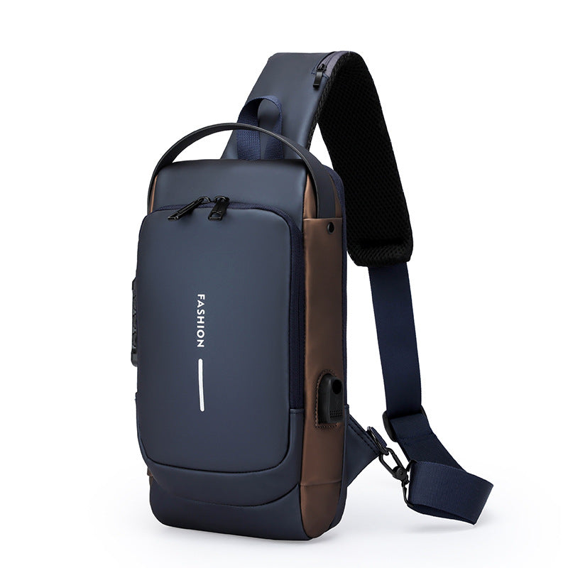 Shoulder backpack – USB, waterproof, anti-theft navy-brown