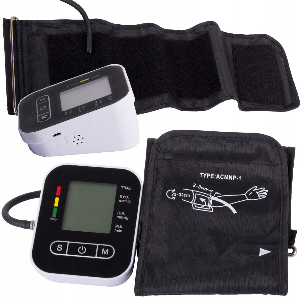 Shoulder blood pressure monitor electronic lcd display arrhythmia batteries aku