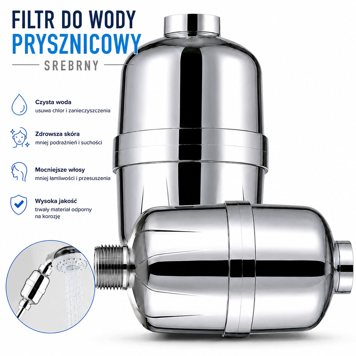Shower Water Filter Silver