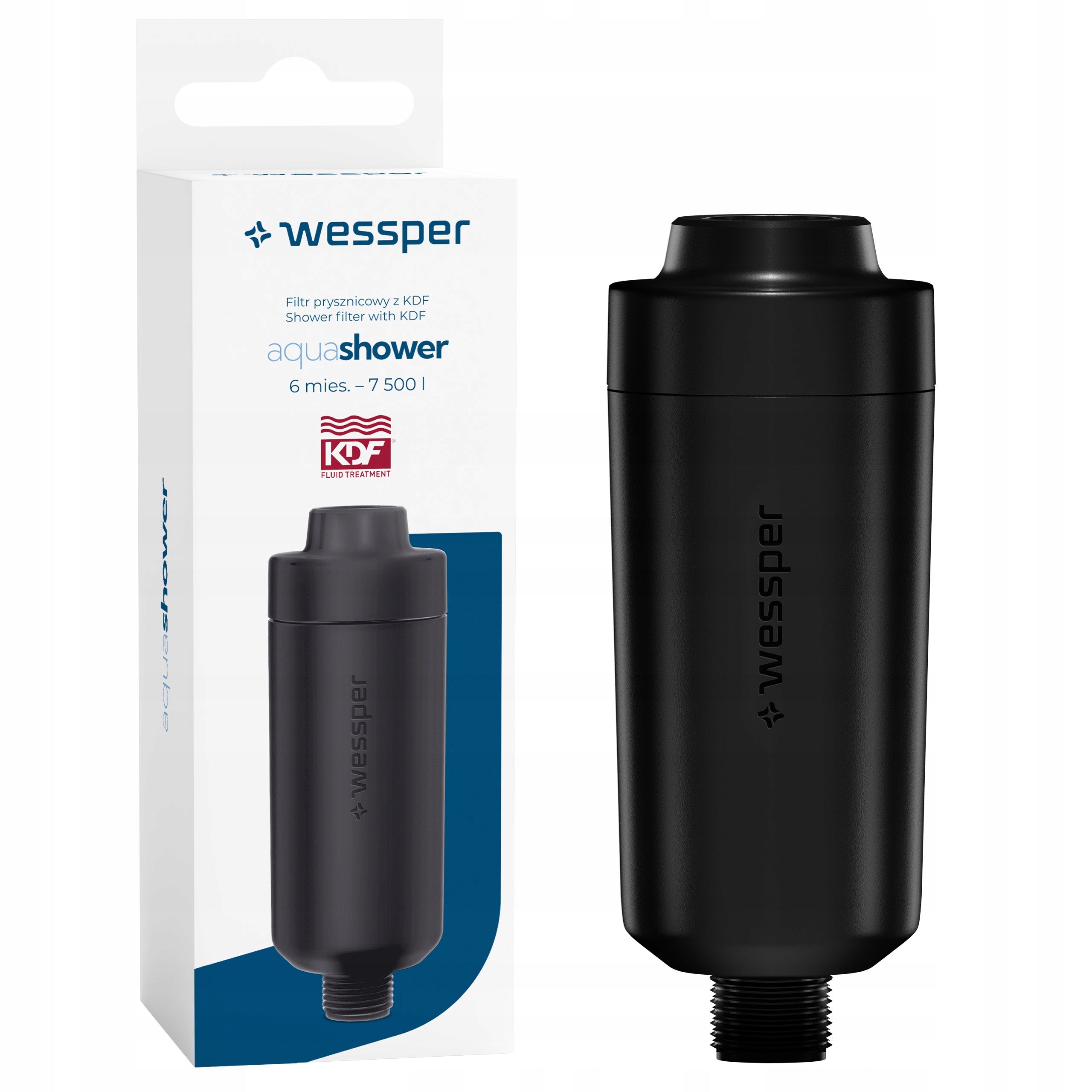 Shower filter Wessper AquaShower KDF for hard water black 7500l