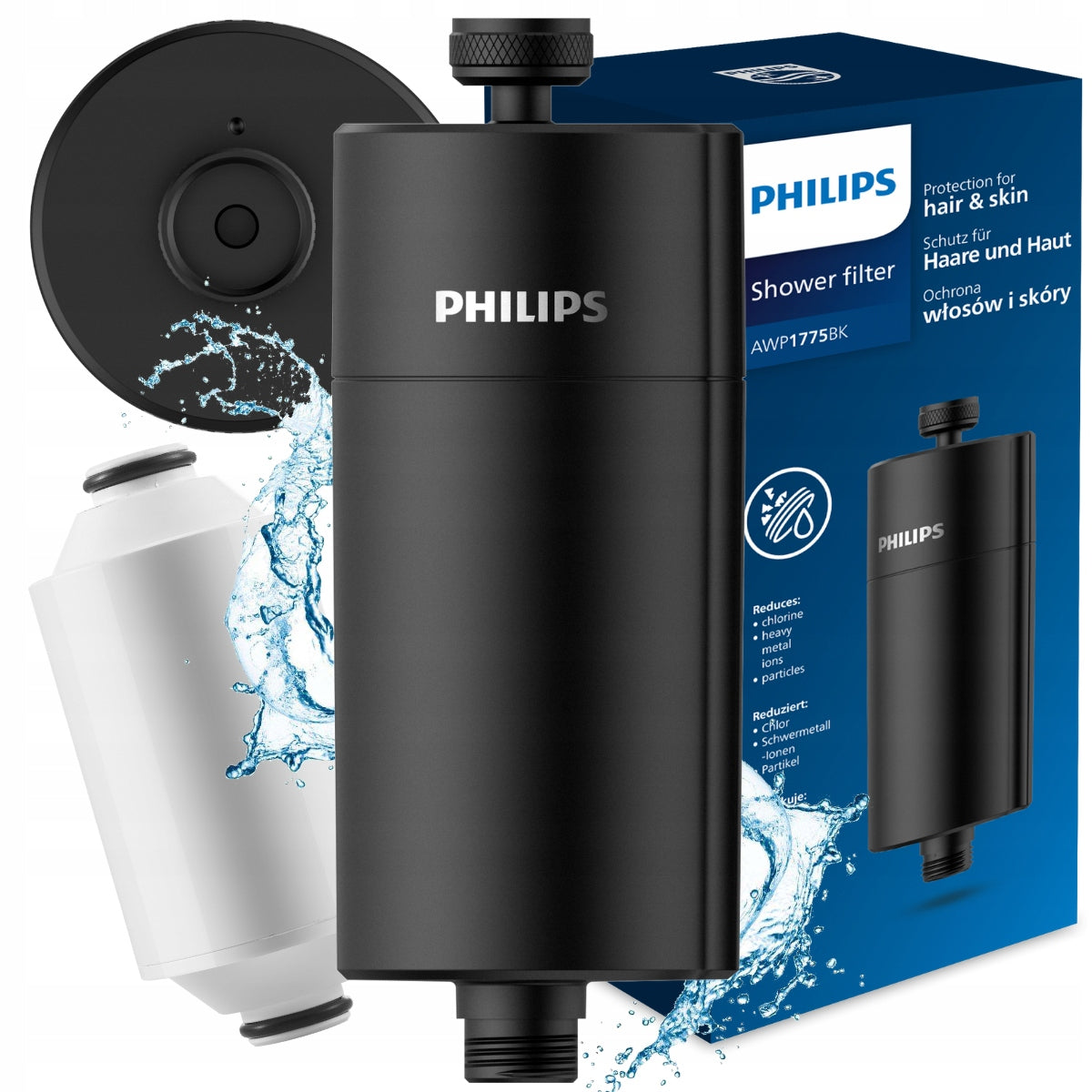 Shower water filter PHILIPS AWP1775BK black, with cartridge