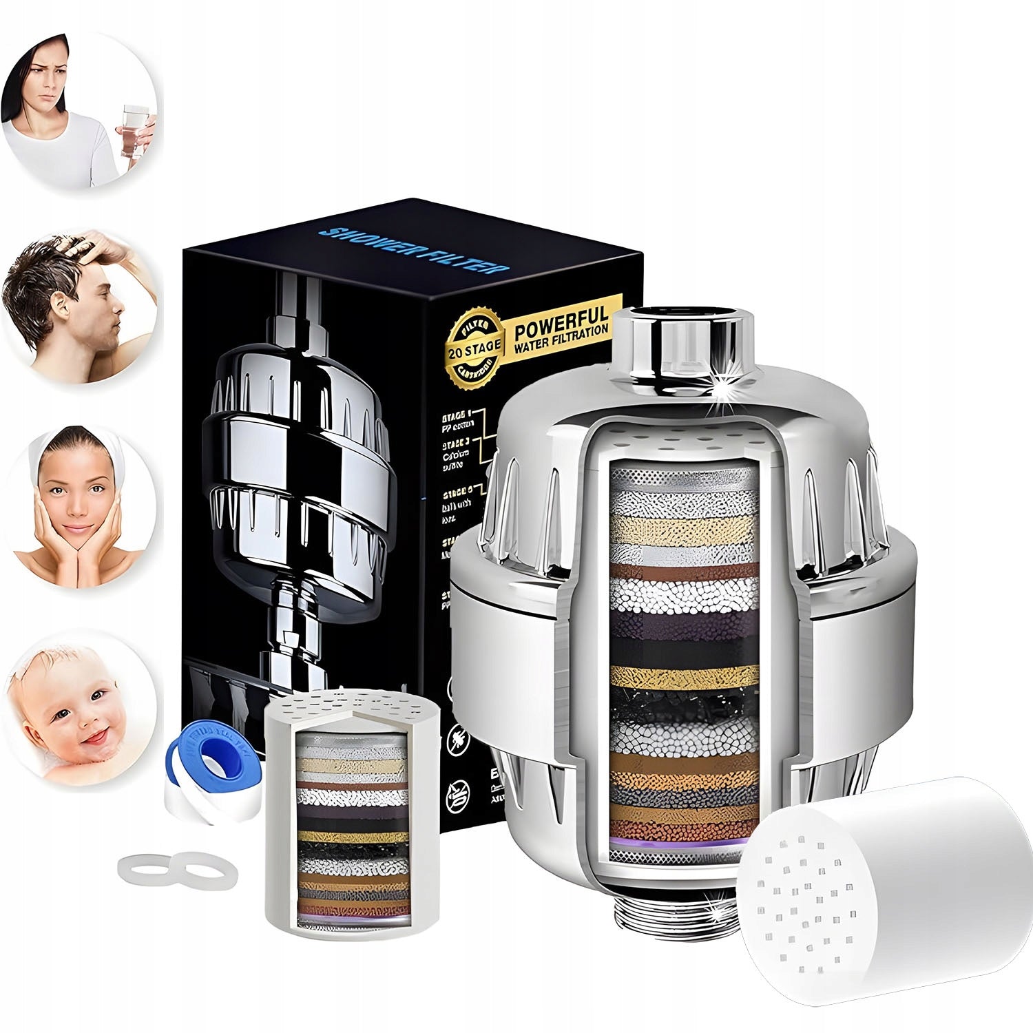 Shower water filter softening shower water + spare