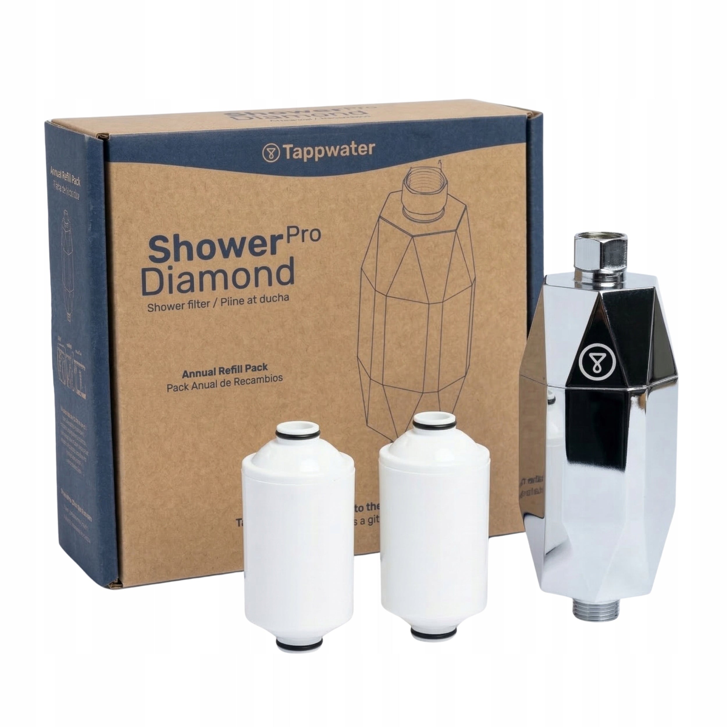 ShowerPro Diamond Set Annual TAPP Water Filter 2 Cartridges KDF Chlorine Shower