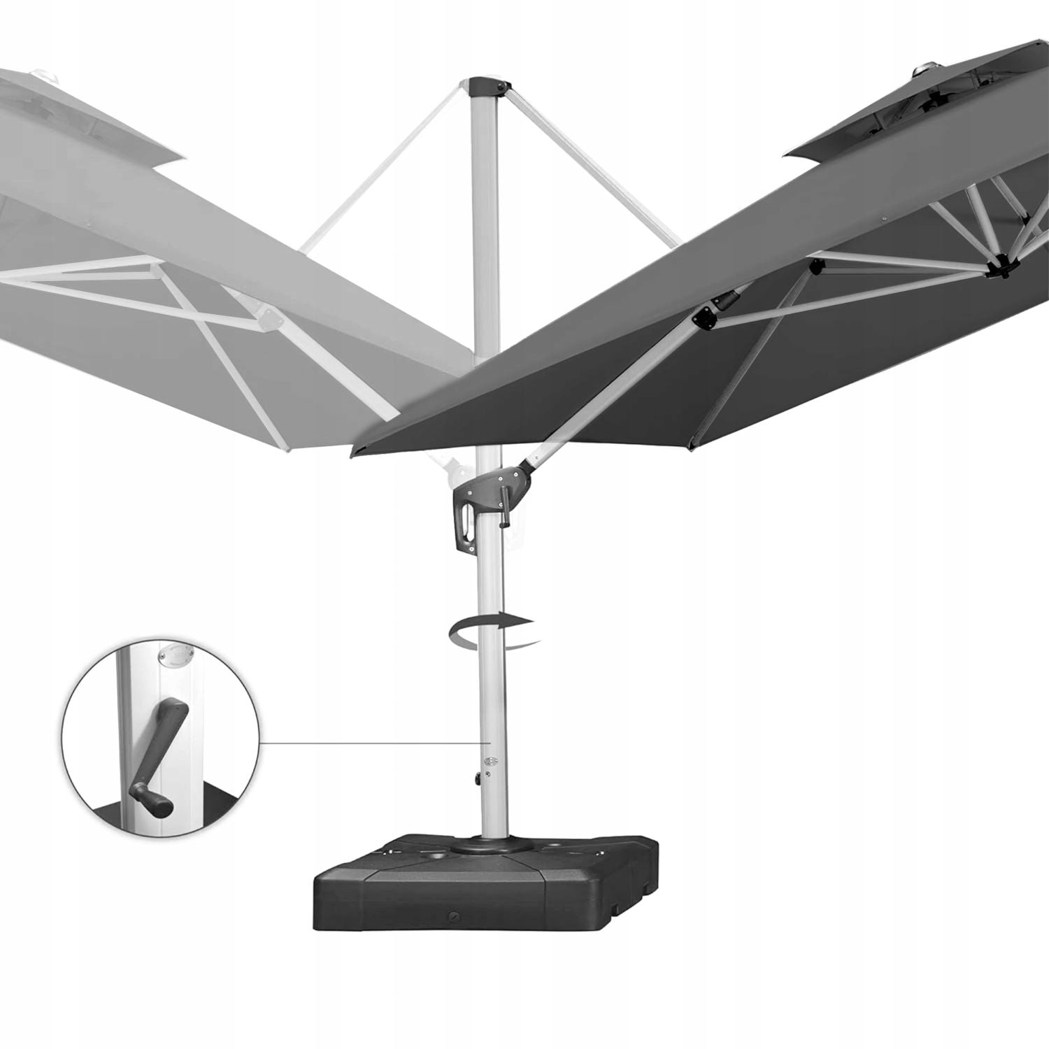 Side garden umbrella 3 m with swivel base 360° grey boom terrace Color gray