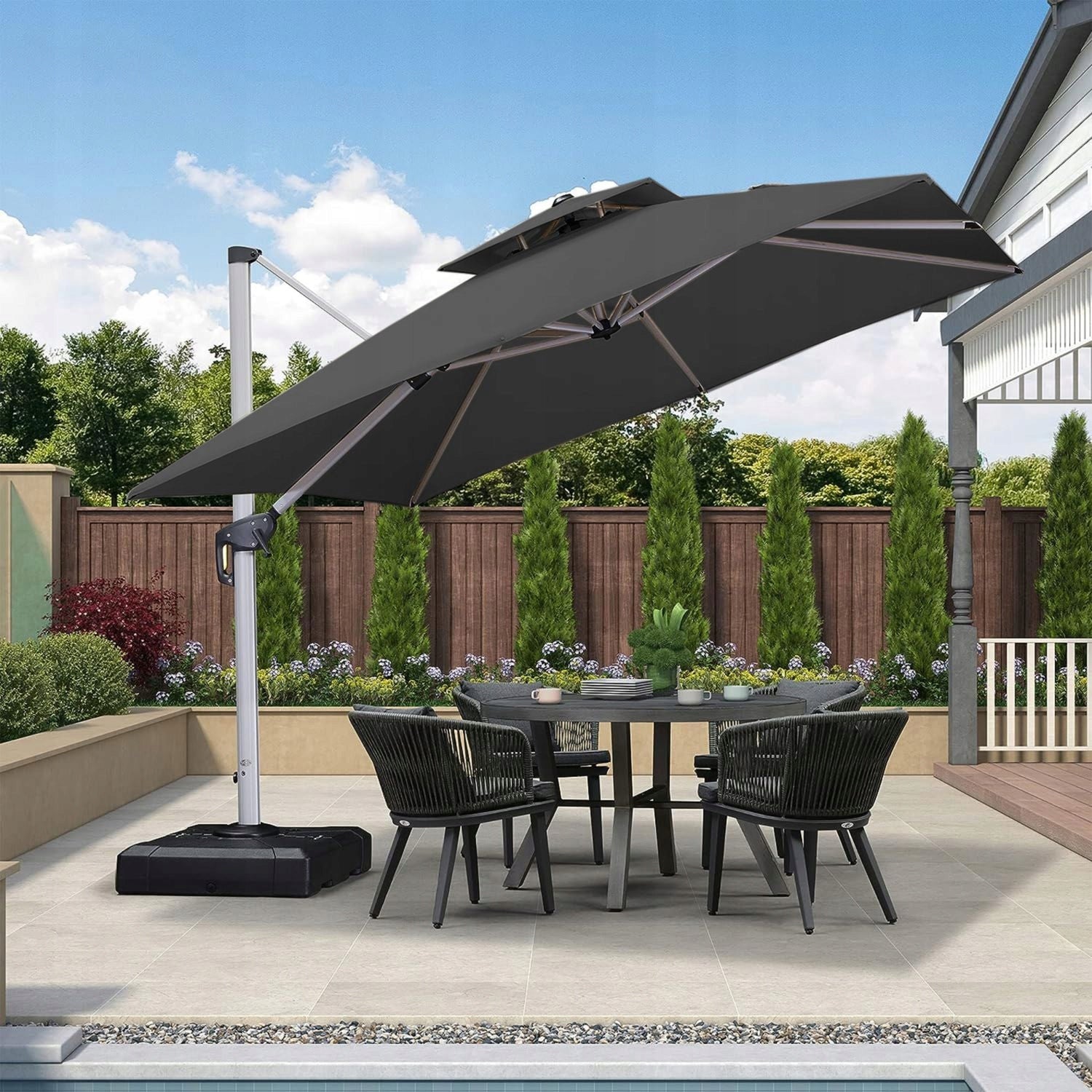 Side garden umbrella 3 m with swivel base 360° grey boom terrace Packaging status original