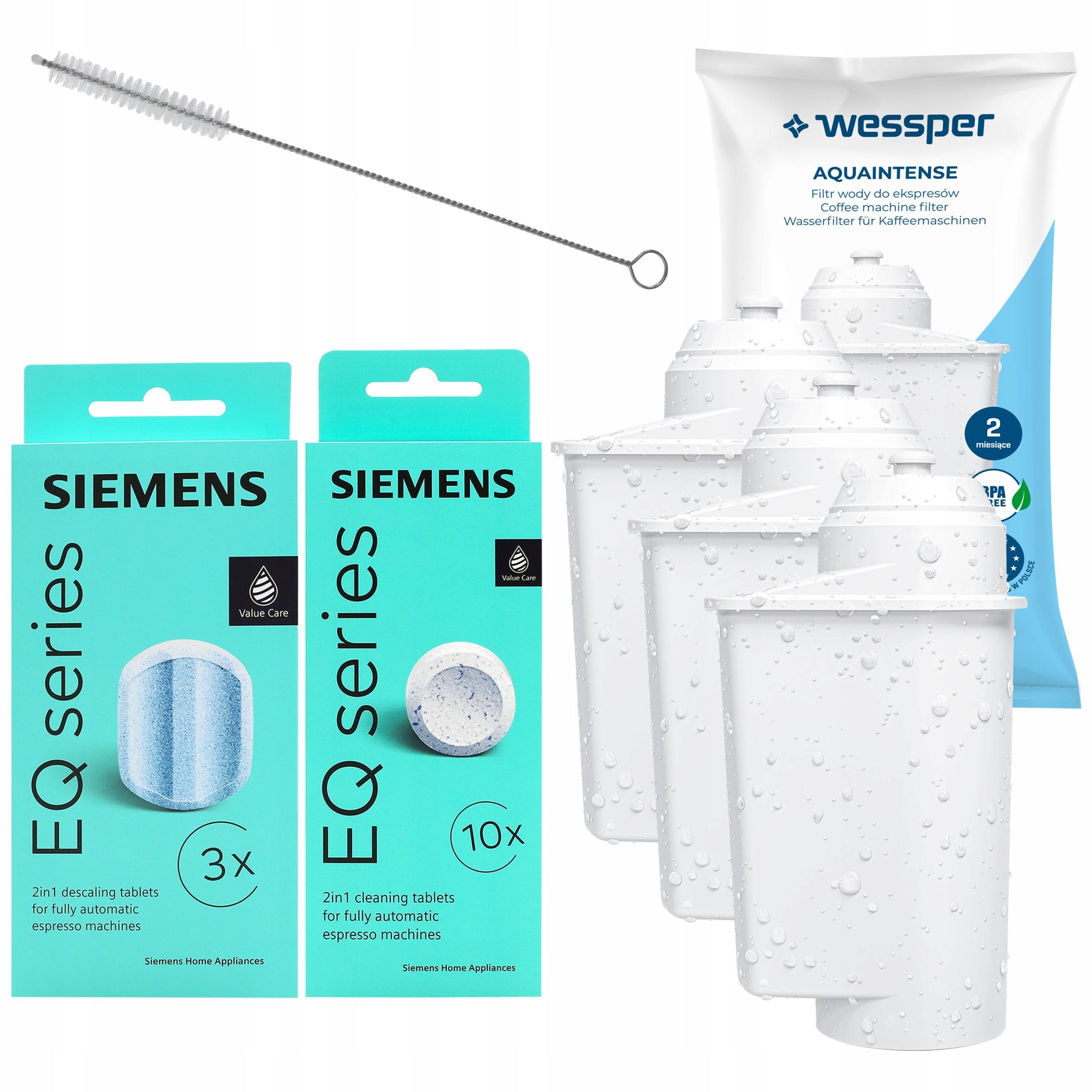 Siemens descaling and cleaning tablets + 3x water filter for Siemens EQ6