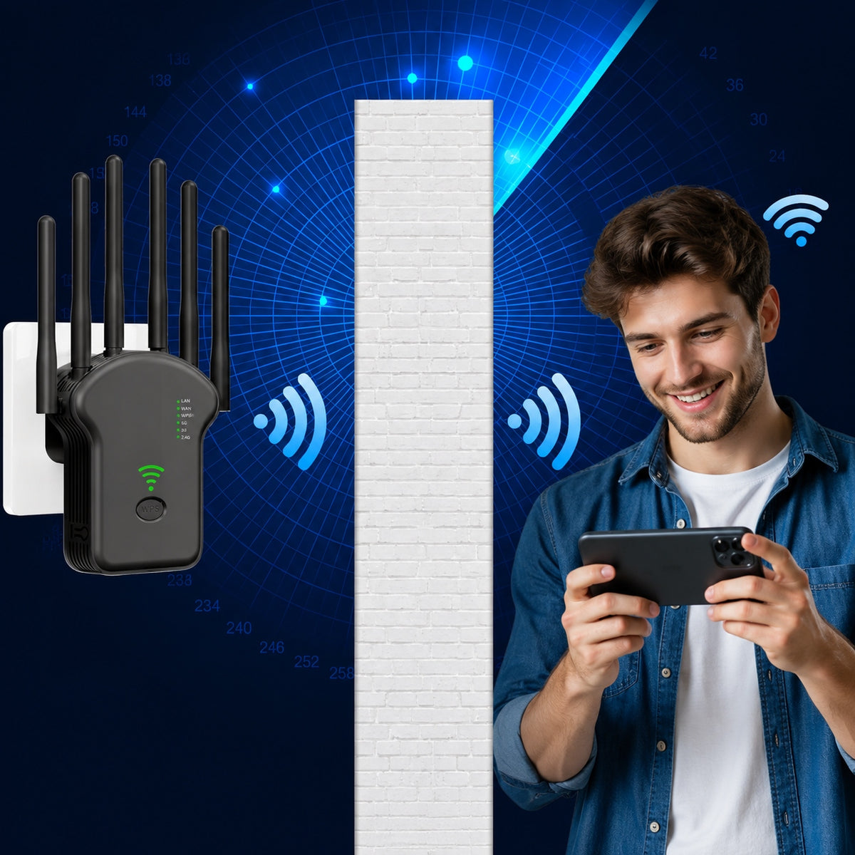 Signal Amplifier WiFi repeater 1200Mbps 2.4/5G 6 antennaS LARGEST RANGE Manufacturer code 6949597450277