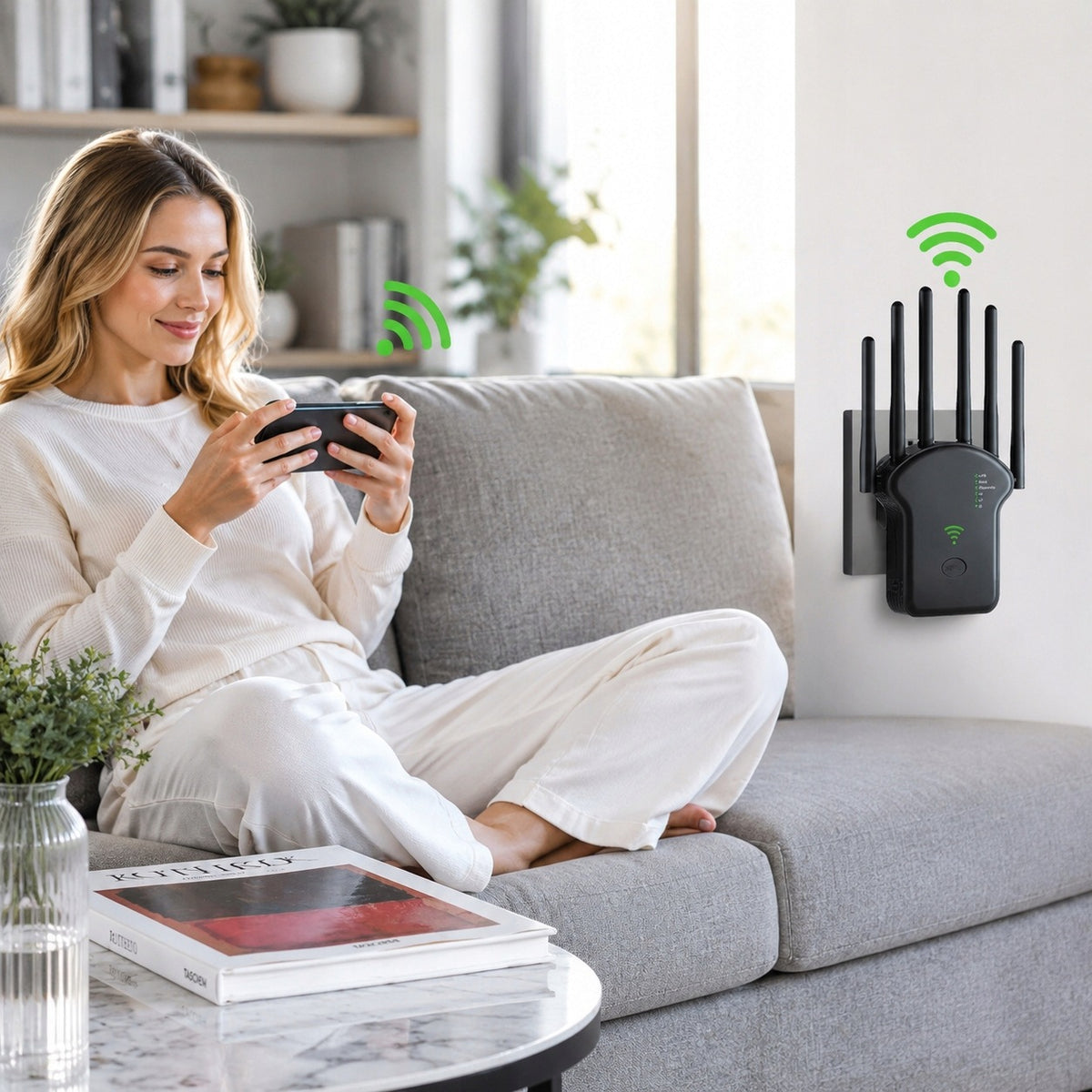 Signal Amplifier WiFi repeater 1200Mbps 2.4/5G 6 antennaS LARGEST RANGE Packaging status original