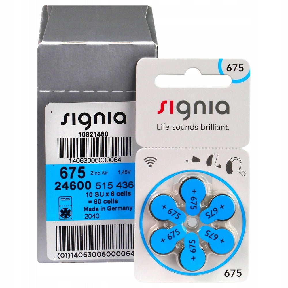 Signia 675 PR44 Hearing Aid Batteries - 60 Pieces