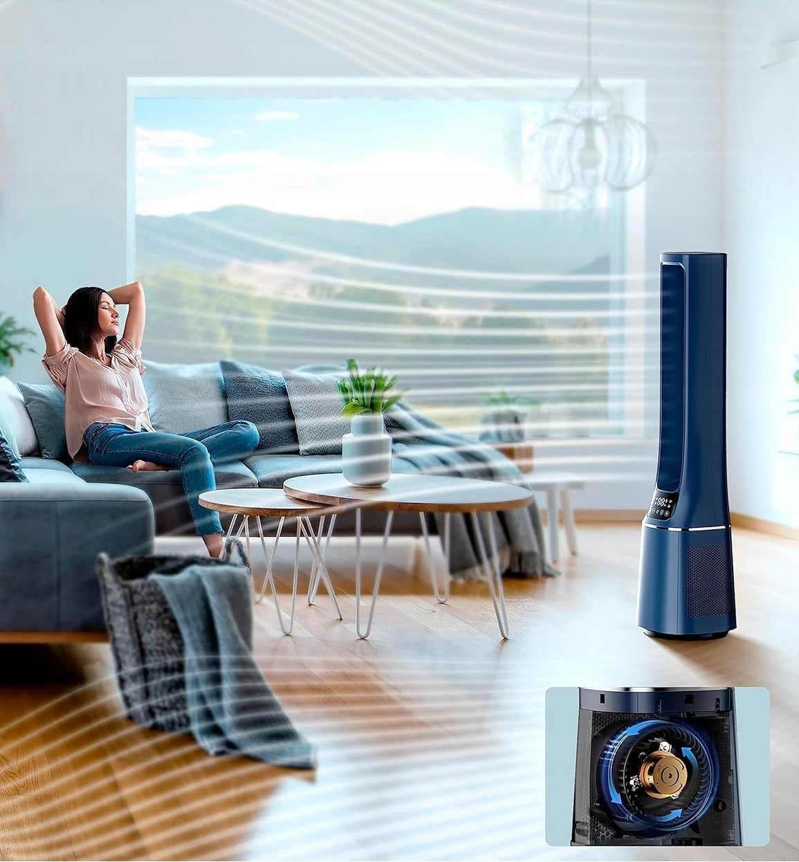 Silent BLADELESS Fan and Air Purifier 2in1 Midea AMS150-PBW Functions Ionization air purification