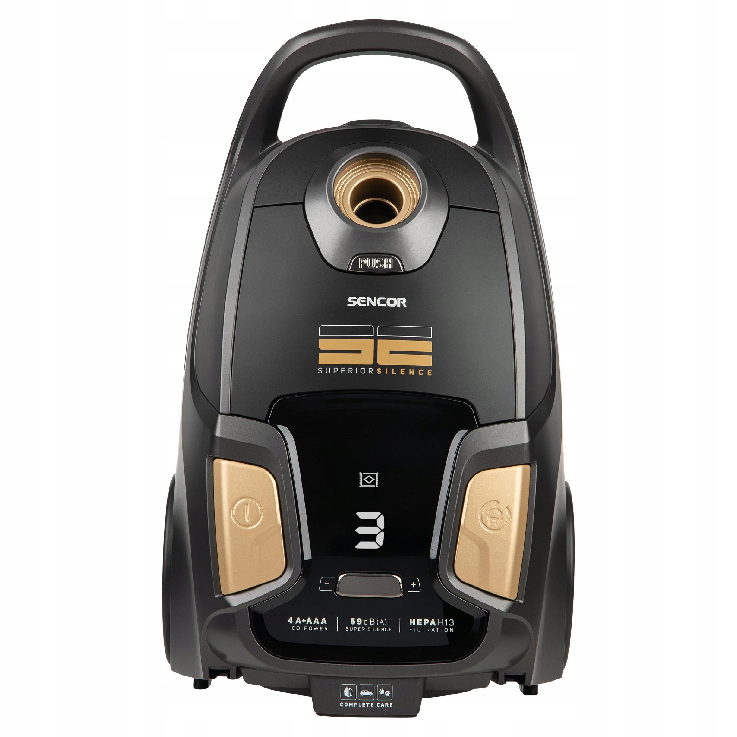 Silent bagged vacuum cleaner 600W HEPA H13 for allergy sufferers 59 dB Sencor SVC 9300BK Power rating 600 W