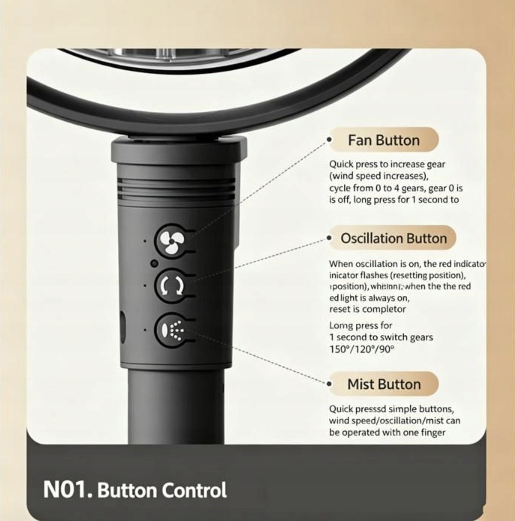 Silent misting fan on castors 3 blades 3 modes 3 speeds misting function Dominant color white
