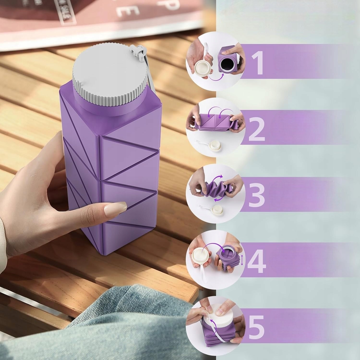 Silicone Bottle Foldable 610ml Tourist Bottle Lightweight BPA Free Violet Manufacturer code Upgrade Type2 Light Purple