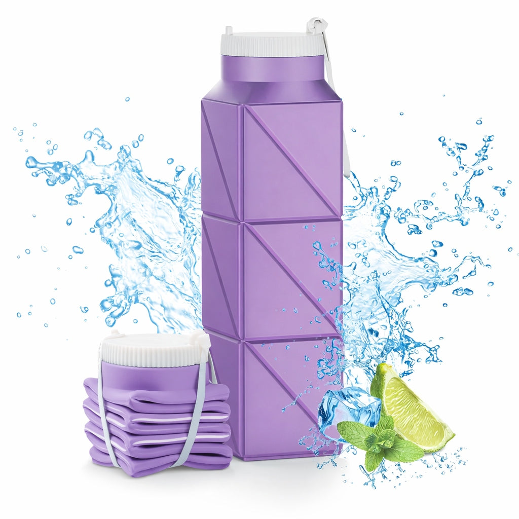 Silicone Bottle Foldable 610ml Tourist Bottle Lightweight BPA Free Violet
