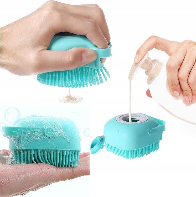 Silicone Dog Wash Brush with Shampoo Dispenser Liquid Washcloth