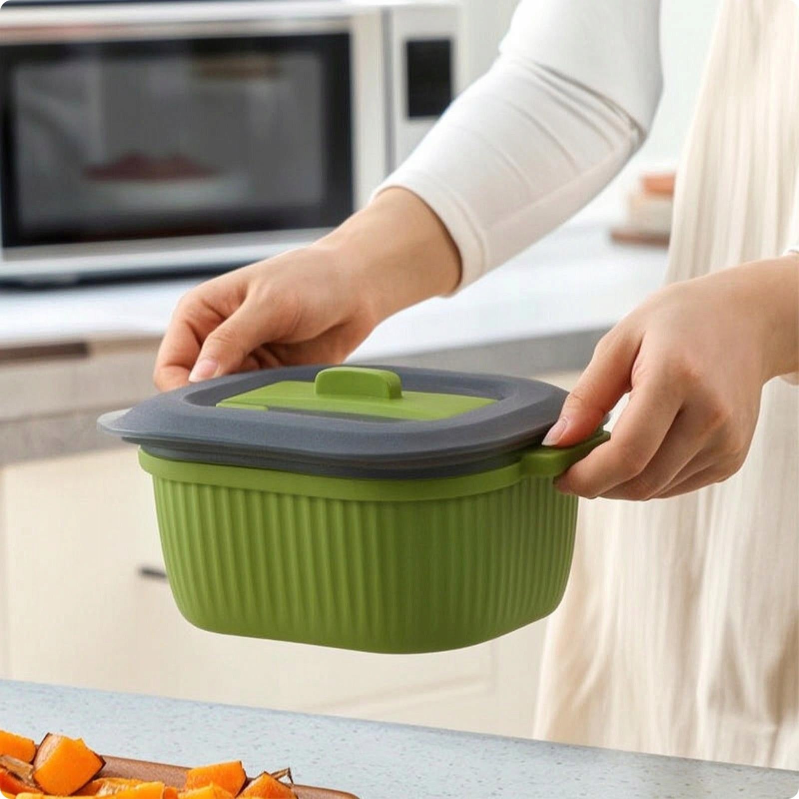 Silicone Food Container with Lidded Oven Silicone Microwave Bowl with Green
