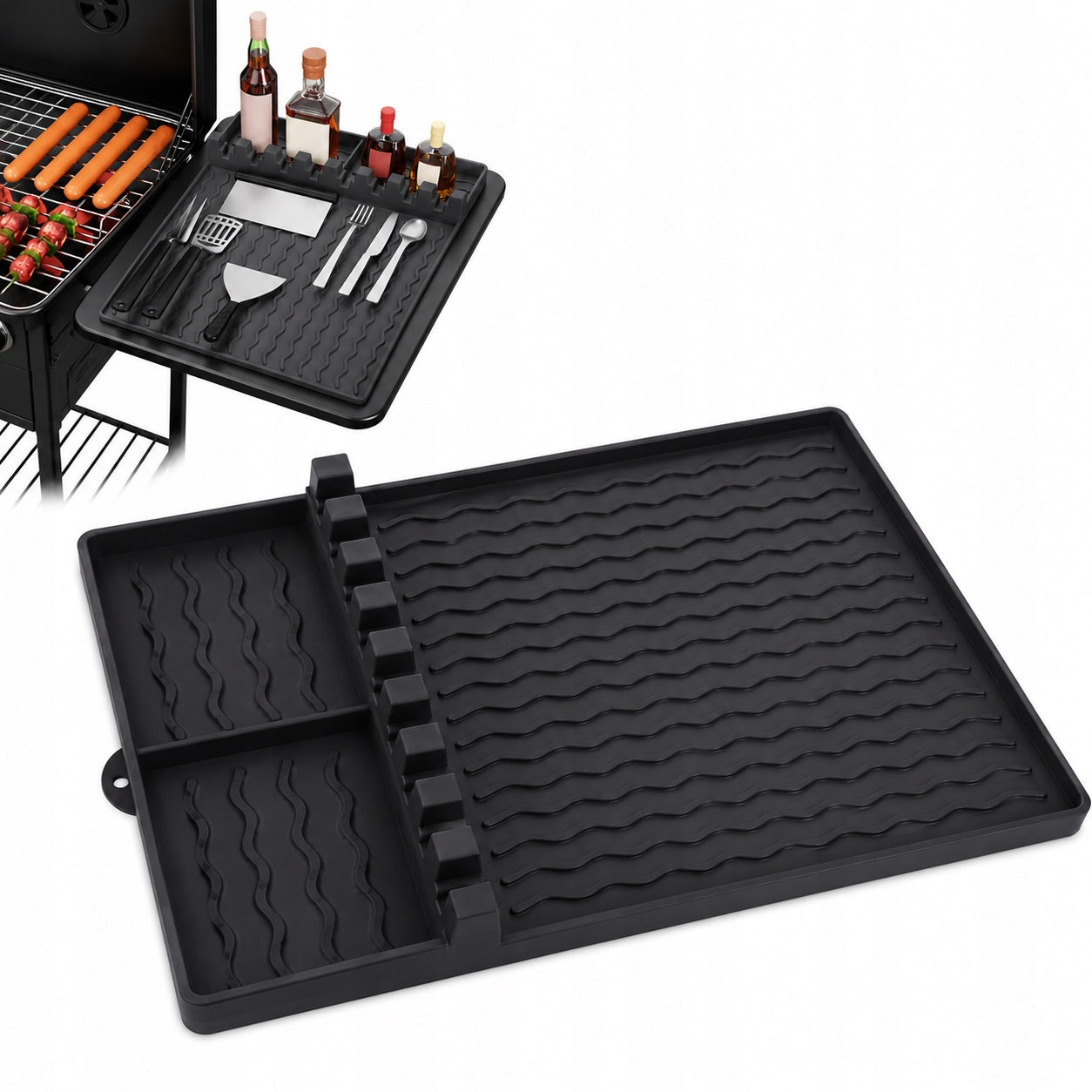 Silicone Grill Mat Organizer for Grilled and BBQ Accessories Black