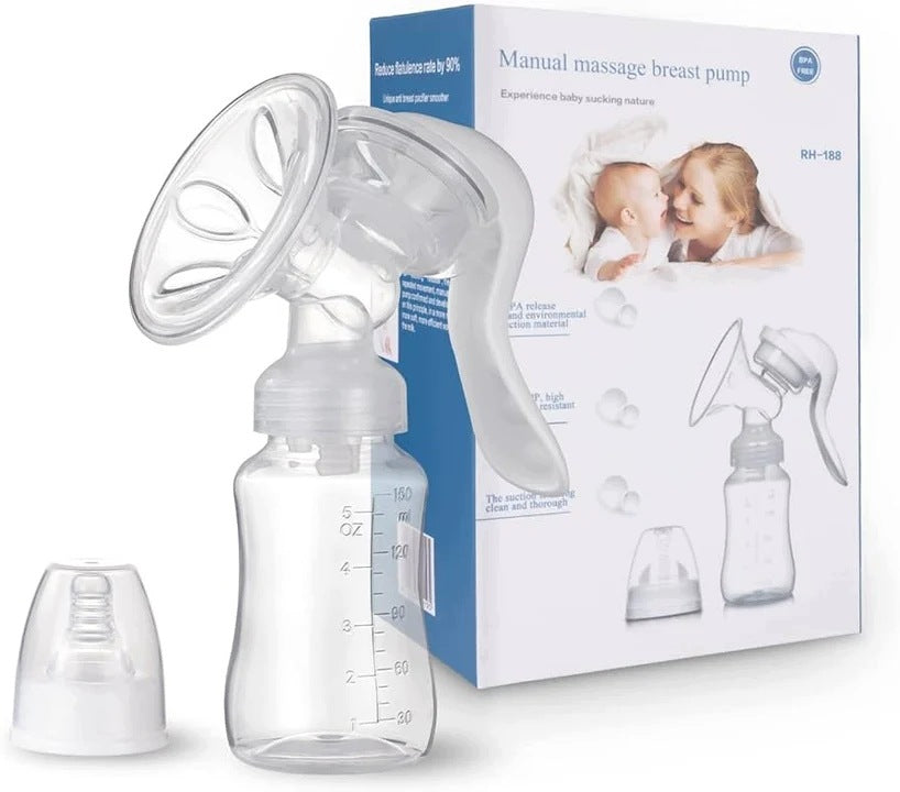 Silicone Handheld Breast Pump with Bottle 150ml BPA FREE Suction Adjustment