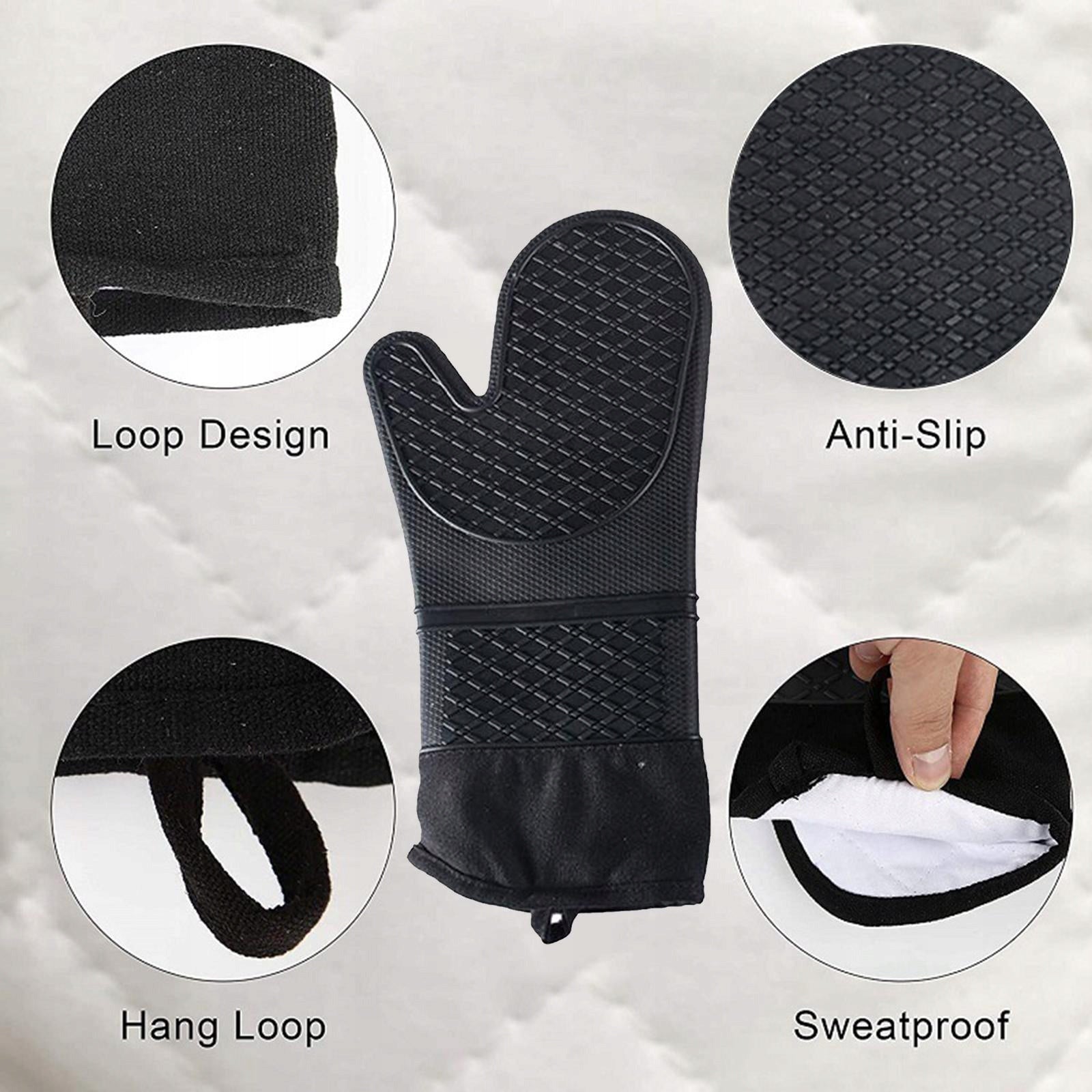 Silicone Kitchen Oven Mitts High temperature Resistant Professional Black Medical device no