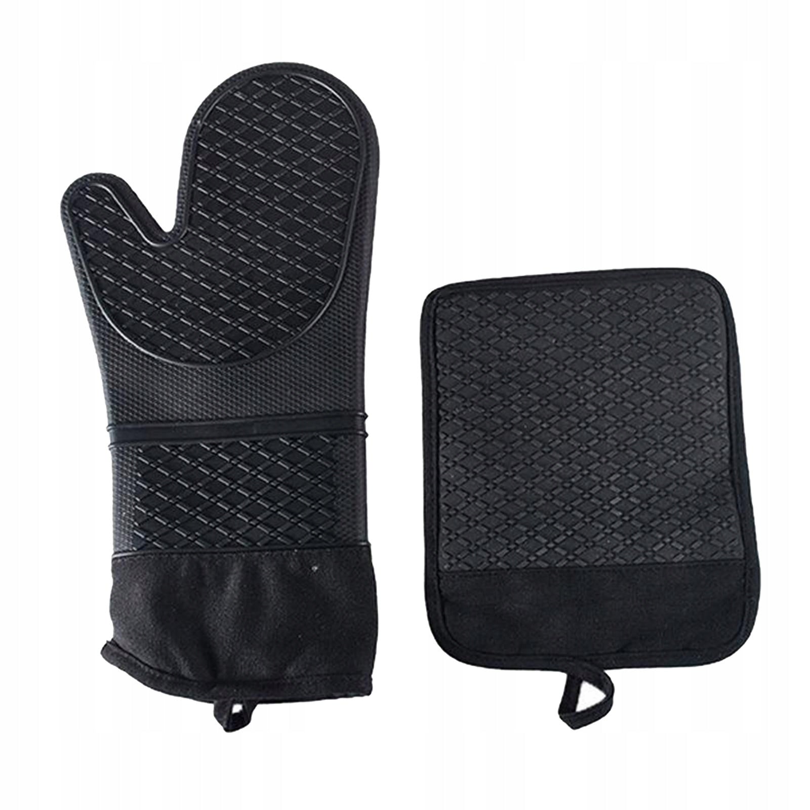 Silicone Kitchen Oven Mitts High temperature Resistant Professional Black