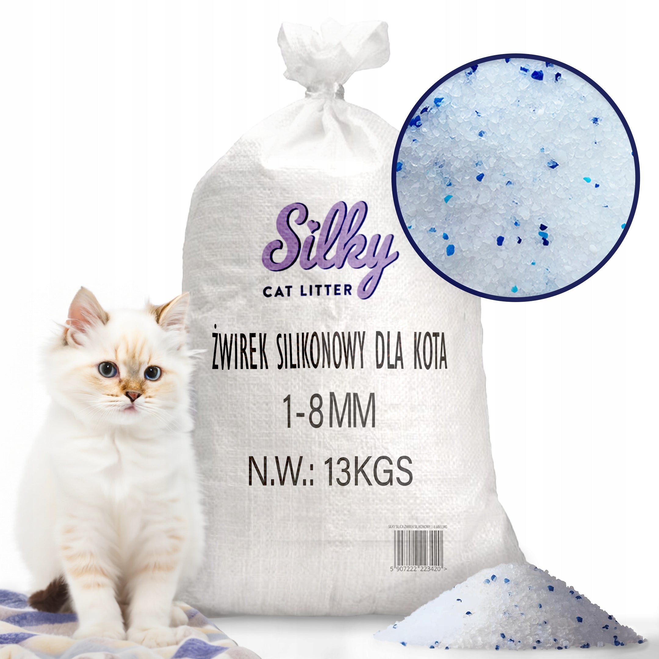 Silicone Litter for Cat Dust-Free Silky 13 kg Coarse 1-8mm