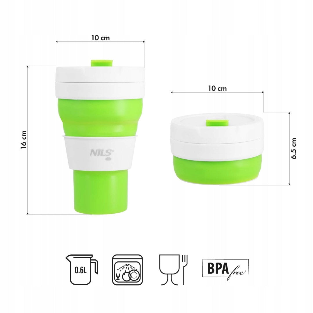 Silicone Mug Folding Tourist Travel Green With Lid 600 ml Brand Nils