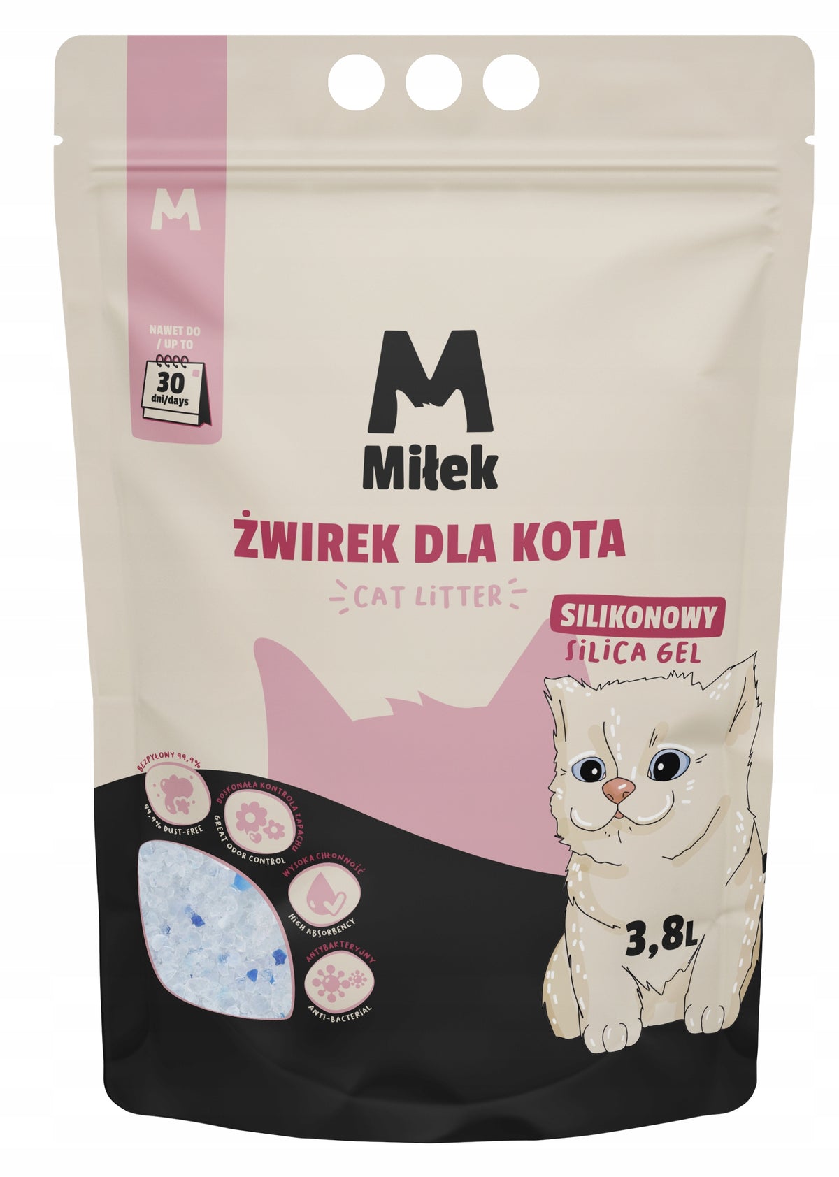 Silicone cat litter 3,8l Miłek, antibacterial, efficient, absorbent