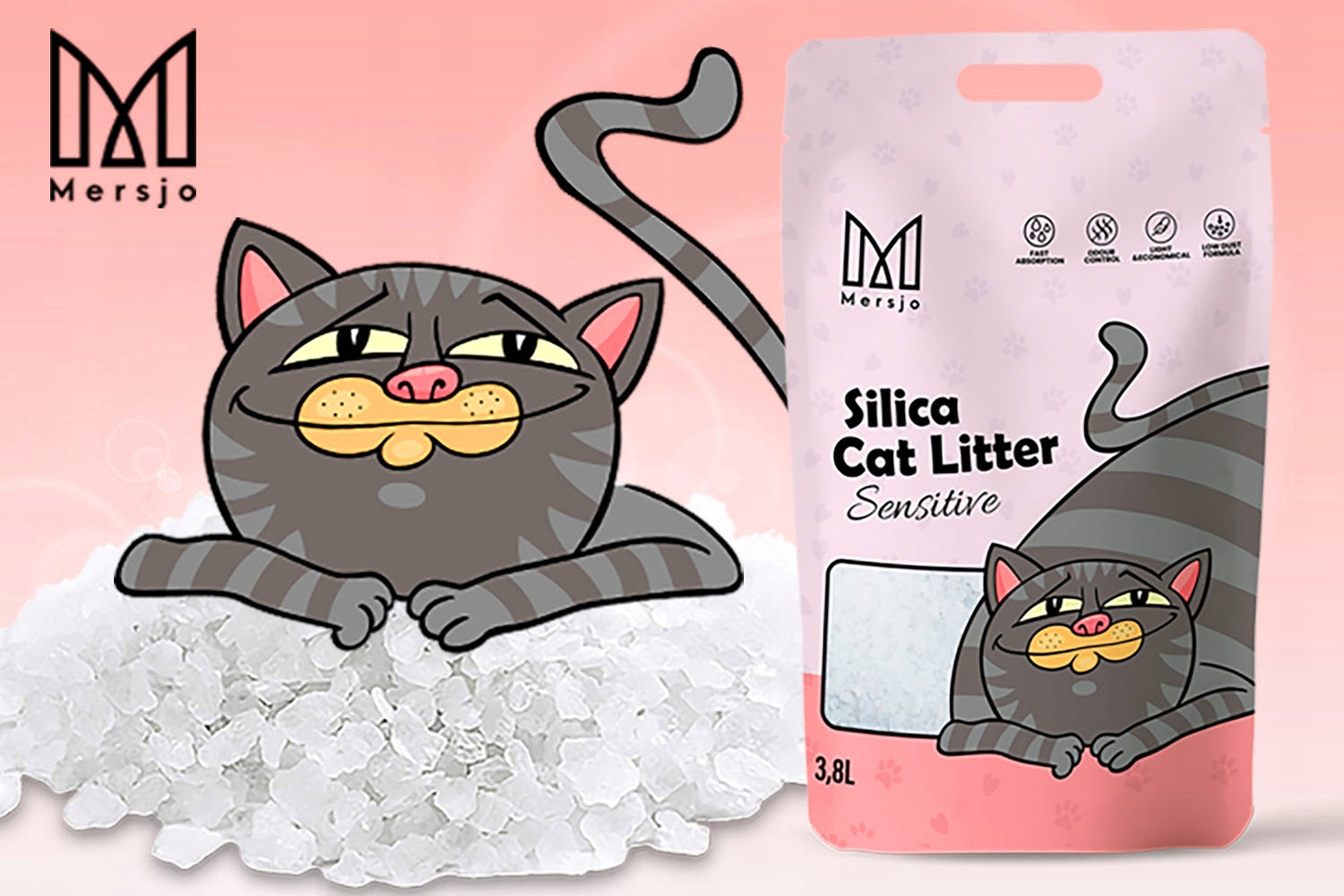 Silicone cat litter Mersjo Sensitive 5x3,8L Manufacturer code SILICA-CAT-LITTER-SENSITIVE-3,8L