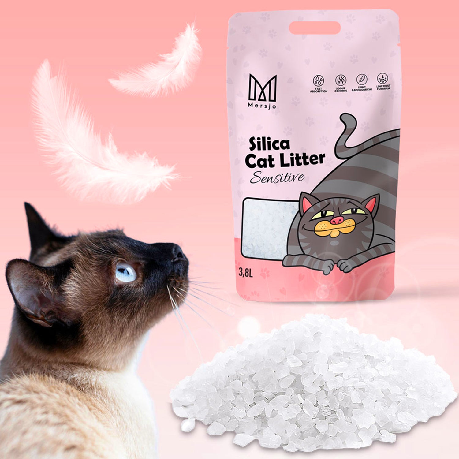 Silicone cat litter Mersjo Sensitive 5x3,8L Product weight 7.5 kg