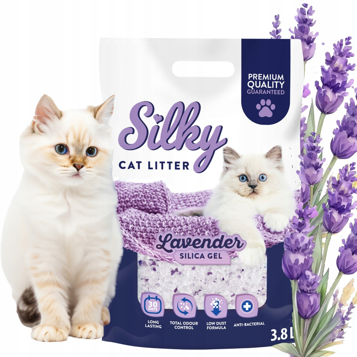 Silicone cat litter dust-free SILKY Lavender 3,8l set of 8 Kind silicone