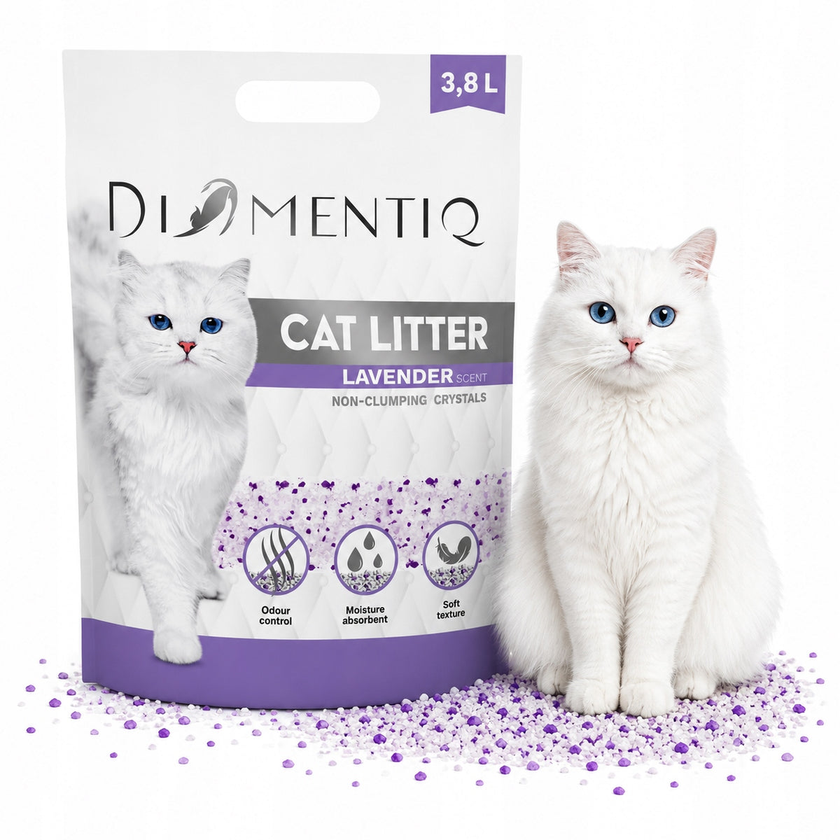 Silicone cat litter lavender non-caking DIAMENTIQ 3,8L